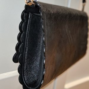 Black Scalloped Clutch with Removable Strap